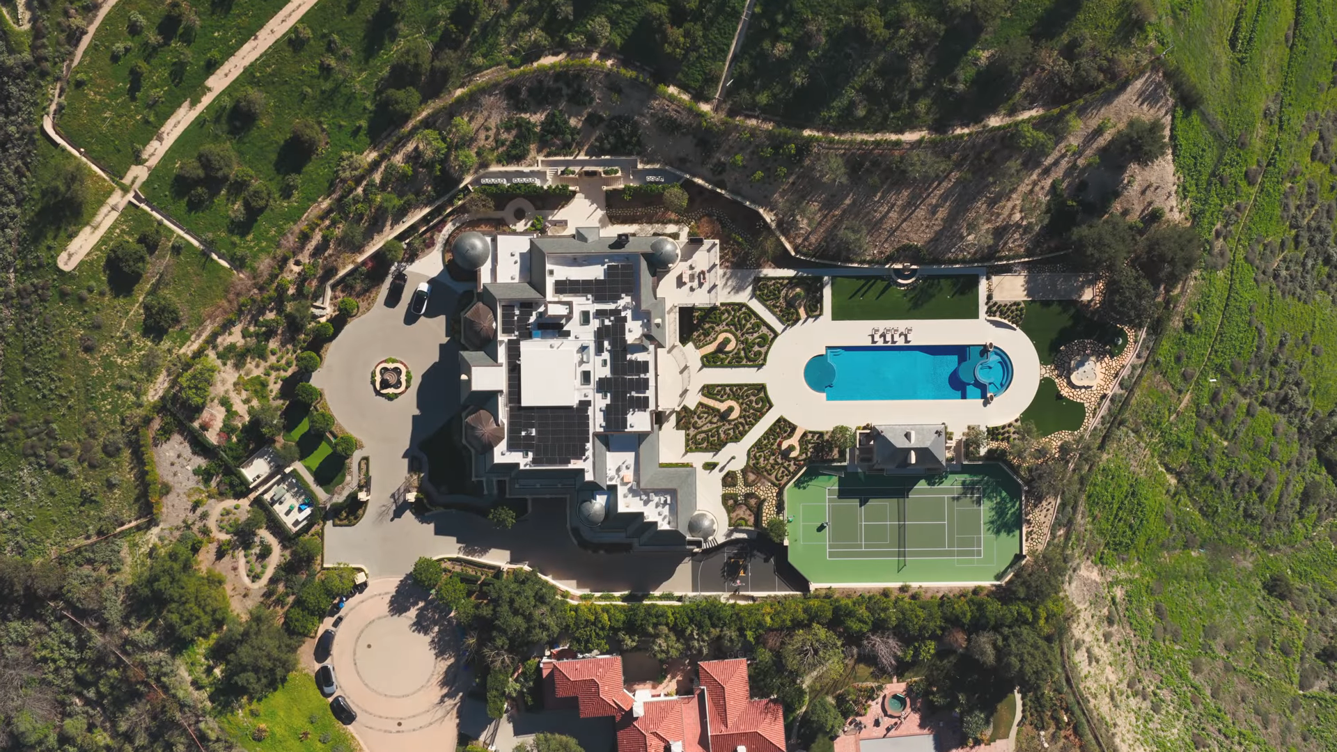 Aerial view of a large-scale maintained Southern California property