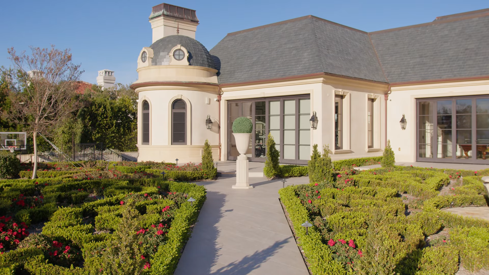 Close-up view of maintained planting beds and edging